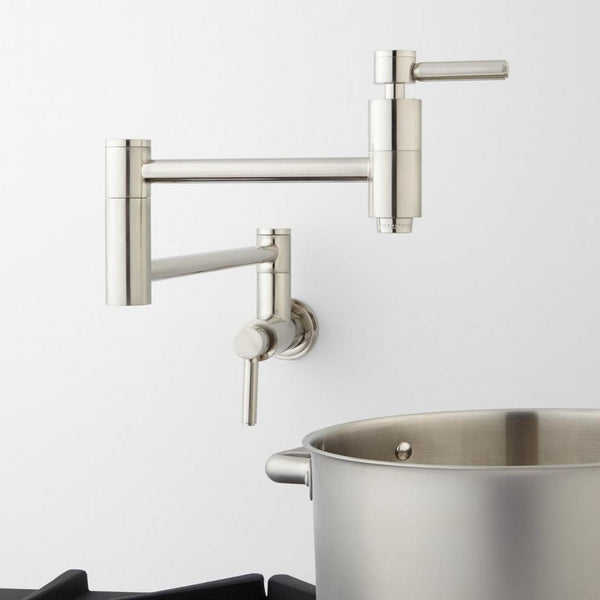 NEW Signature Hardware Contemporary Retractable Wall-Mount Pot Filler Faucet - Brushed Nickel
