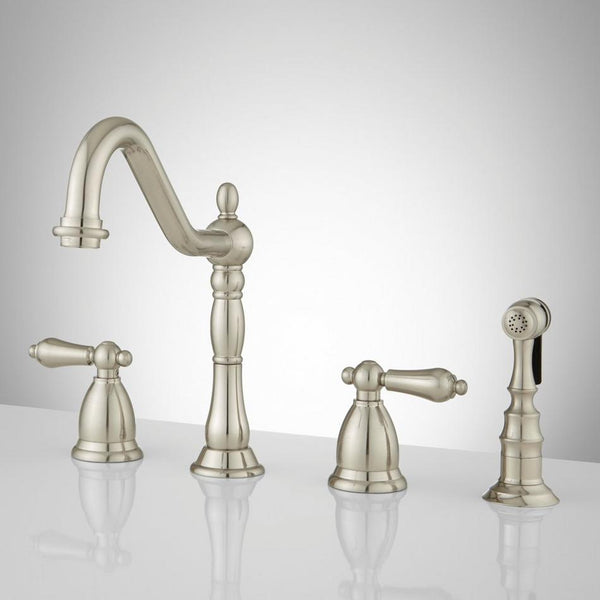 NEW Signature Hardware Helena Widespread Kitchen Faucet with Side Spray - Brushed Nickel